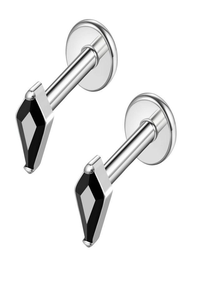BelezaDosas G23 Hypoallergenic 18g Flat Back Studs Earrings F136 Implant Grade Titanium Tiny Press Fit Threadless Push in Cartilage Helix Labret Lip Conch Tragus Piercing Jewelry (BD-Rhombus-Black) - Image 1